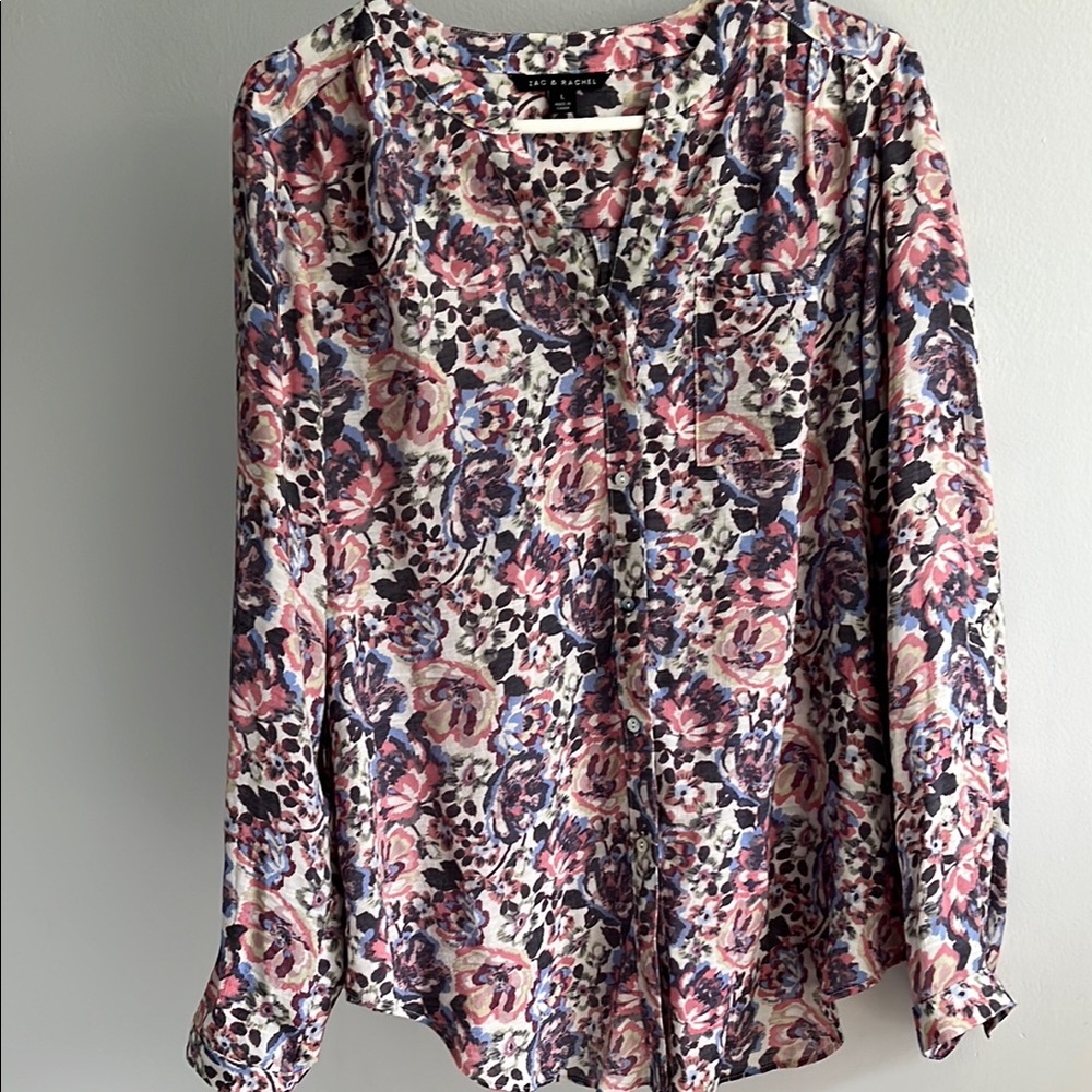 Zac & Rachel Pink floral Long Sleeve Buttoned Blouse